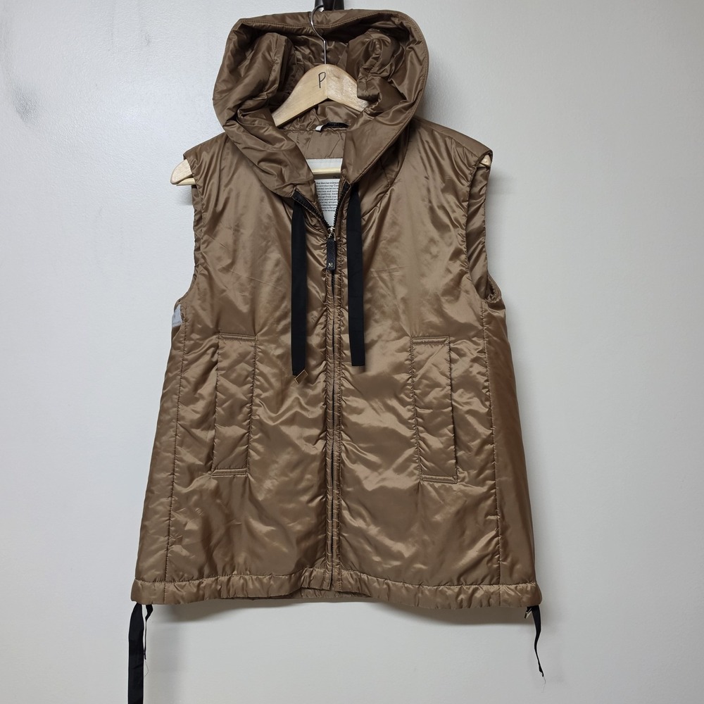 Max Mara The Cube Cameluxe Camel Hair Puffer Hooded Vest Brown US 6 IT 40